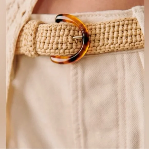 Sezane Tortoise Buckle Raffia Belt. Beige. 80CM. Lenny - Picture 5 of 8